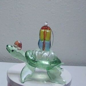 Grasslands Road Sea Turtle Hanging Blown Glass Christmas Ornament 4x2.5x3"